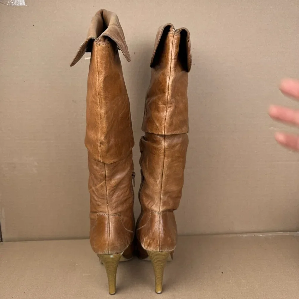 Jessica Simpson Cognac Leather Platform Slouch Boots Size 6.5B AS-IS/REPAIR - Picture 4 of 13